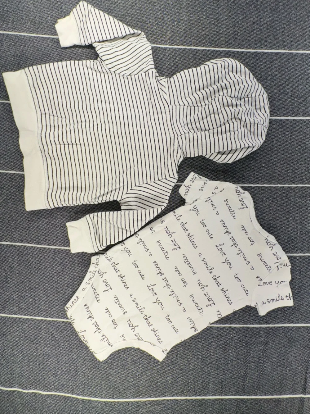 Kids—Carter's White and Black Striped Hoodie & White Script One-Piece Set